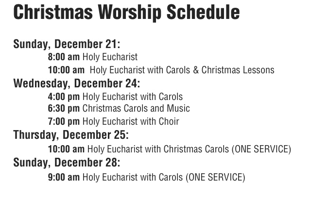 christmas schedule 2025